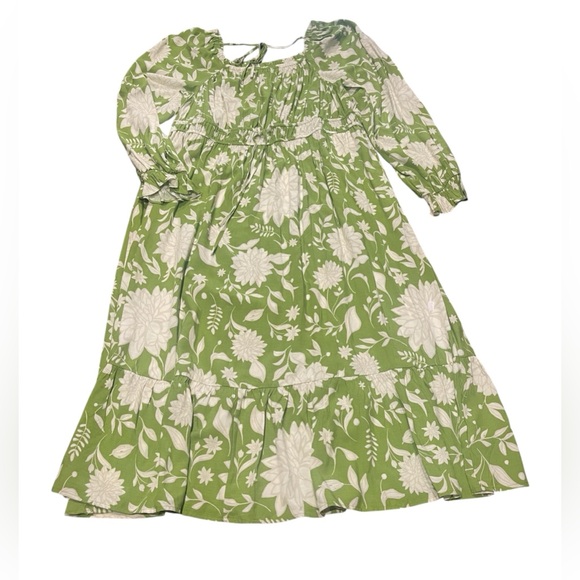 🌱🍃Ava & Viv Women Prairie Boho Green Floral Smock Maxi Dress Size X🌱🍃 - Picture 3 of 8